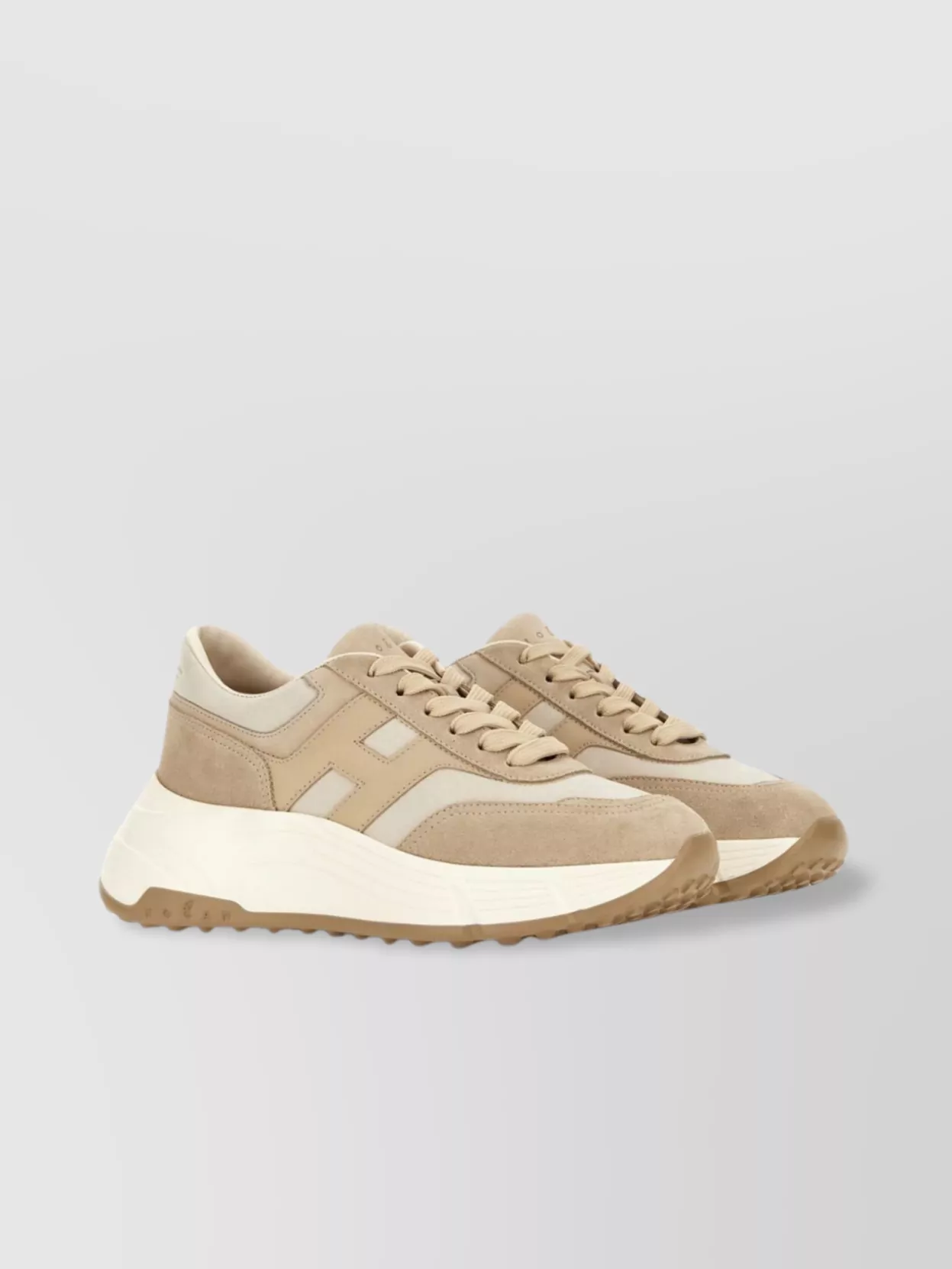 Hogan Panelled Design Leather Sneakers With Ridged Sole