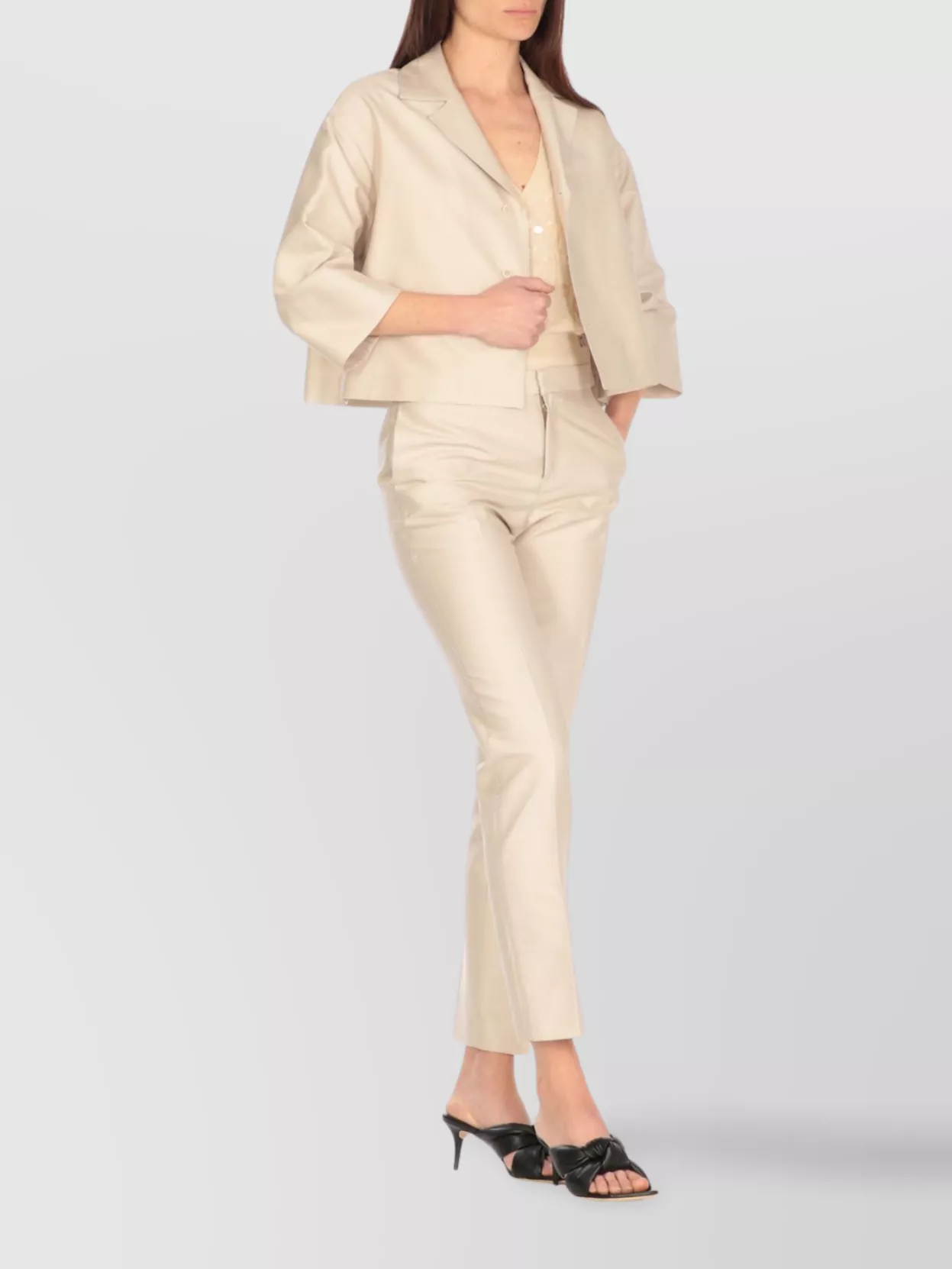Fabiana Filippi Cropped Coat With Notched Lapels In Neutral