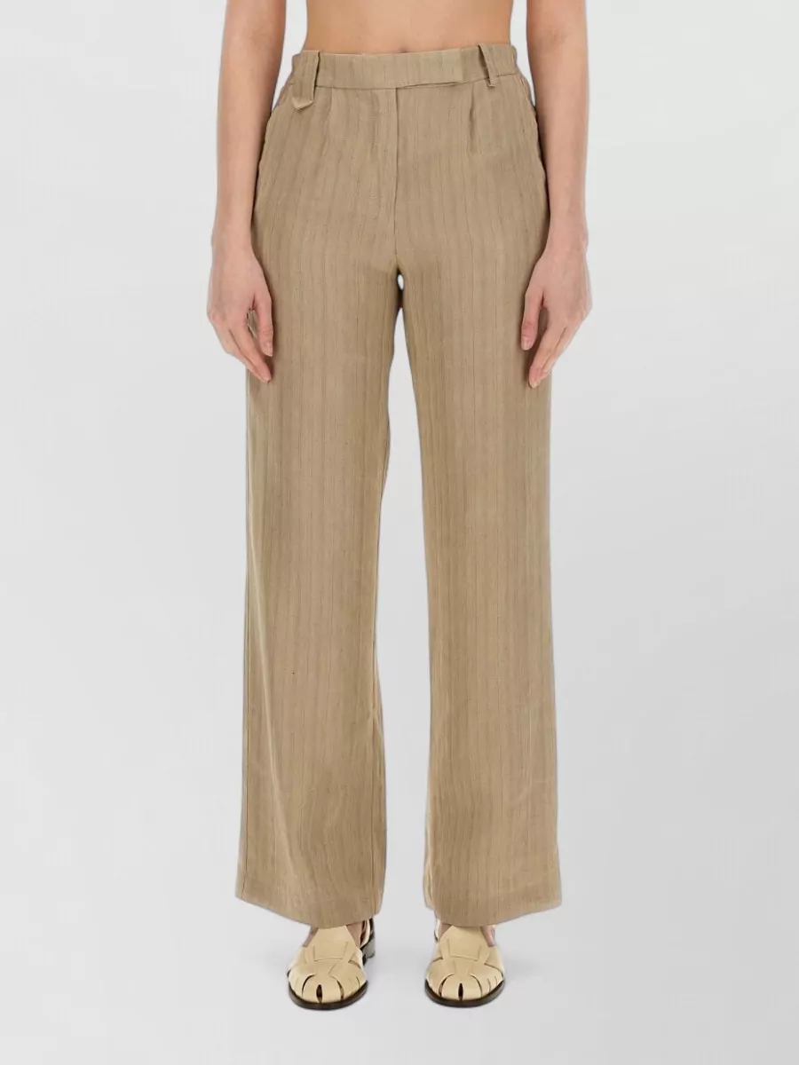 Alysi Linen Herringbone Pleated Wide-Leg Trousers
