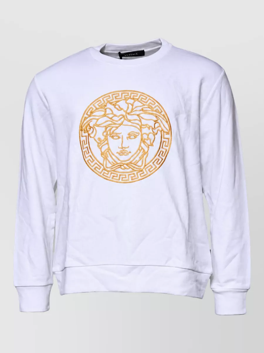 Versace cotton medusa embroidery crew neck sweater