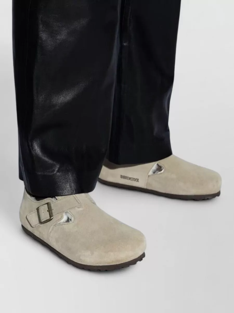 Birkenstock London Shearling Suede Leather Buckle Slippers