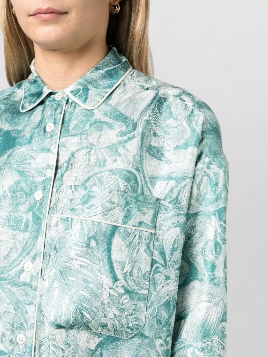 F.r.s For Restless Sleepers Silk Printed Maxi Shirt Dress