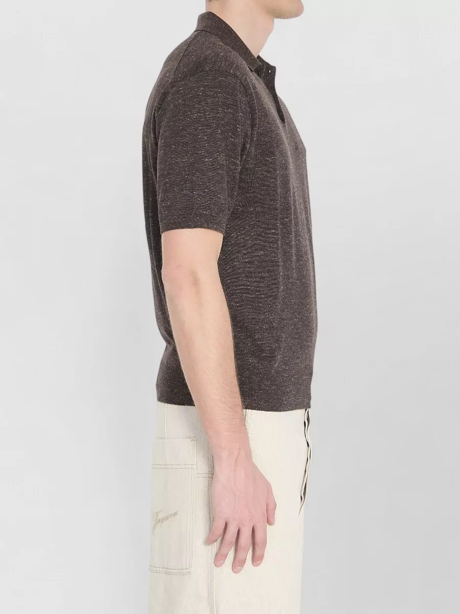 The Row Cashmere Silk Linen Ribbed Short-Sleeve Polo Shirt