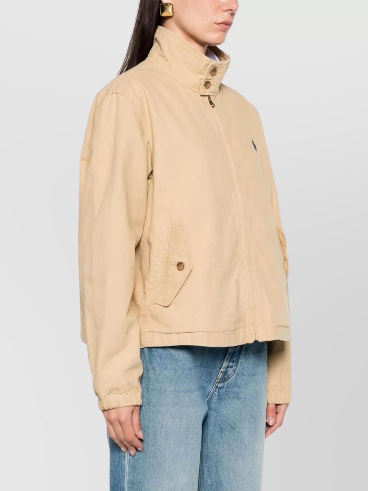 Shop Ralph Lauren Logo Cotton Canvas Jacket With High Neck