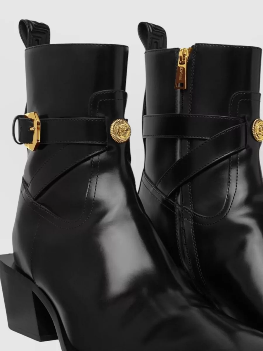 Versace Stylish Ankle Strap Block Heel Boots