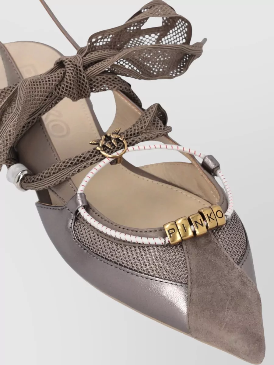 Pinko Leather Pointed-Toe Ankle-Strap Ballerinas