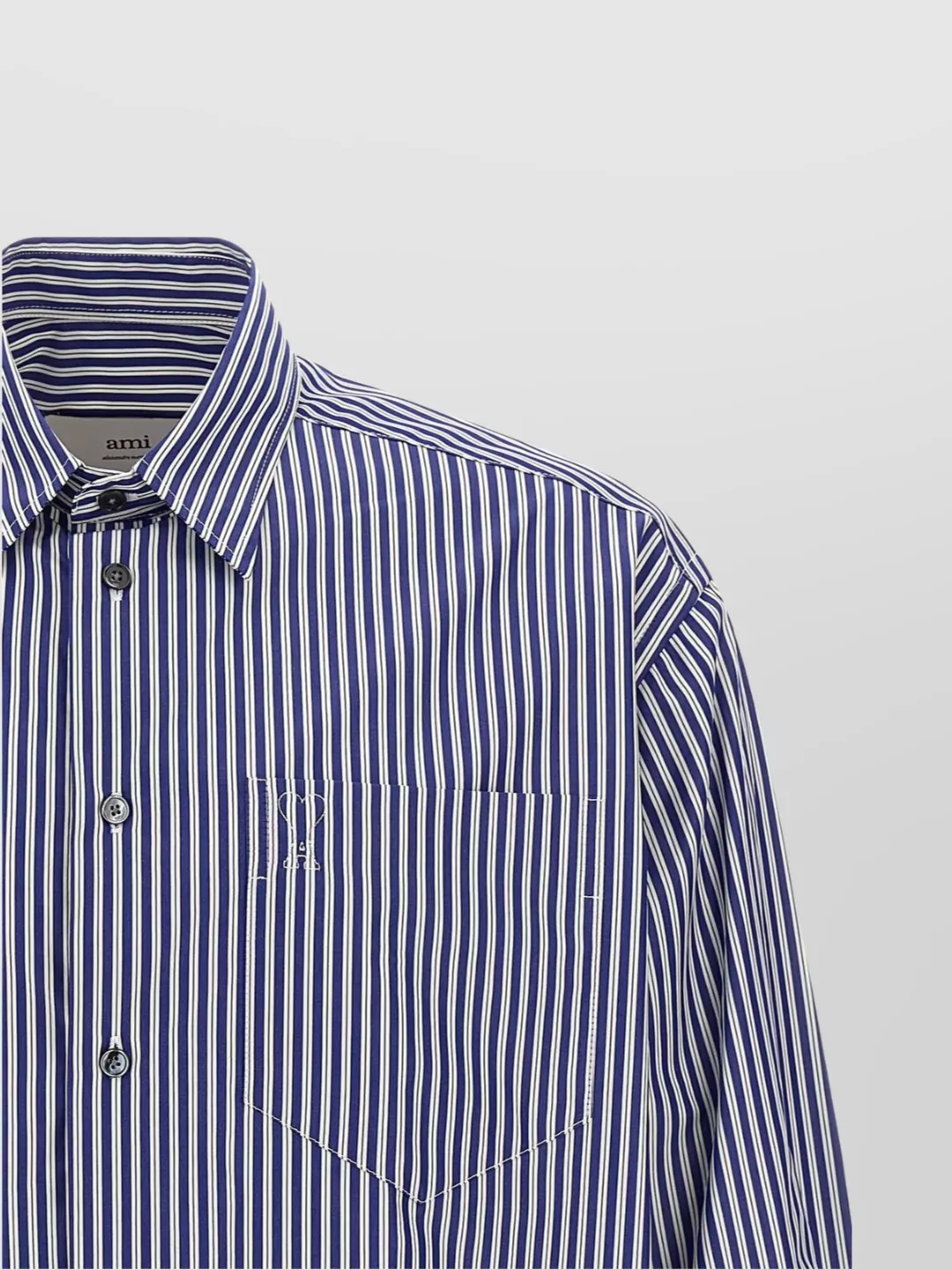 Ami Alexandre Mattiussi Striped Long Sleeve Shirt Chest Pocket In Blue