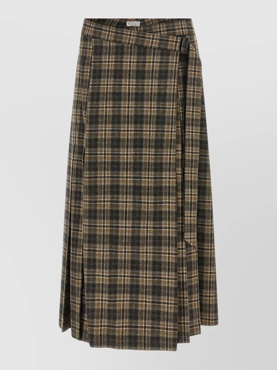 Brunello Cucinelli Wool Tartan Pleated Maxi Skirt