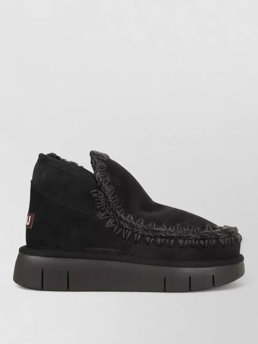 Mou Sheepskin Crochet-Trim Slip-On Slippers