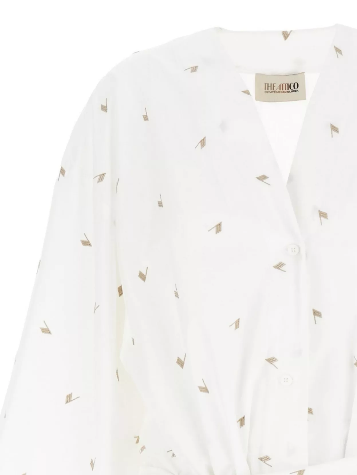 Attico Wrap Detail V-neckline Long Sleeves Dress In White
