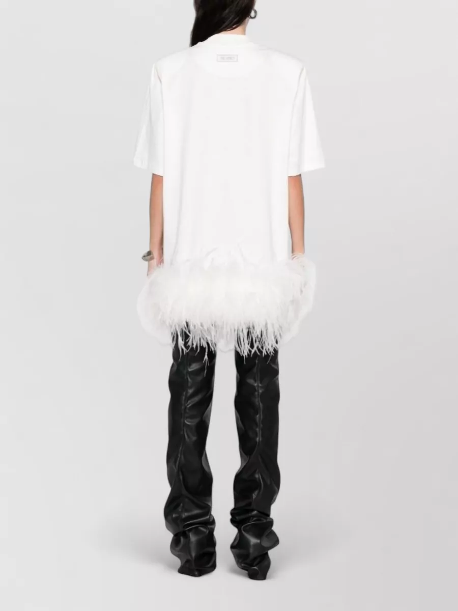 The Attico Feather Trim Round Neck Short Sleeve Top