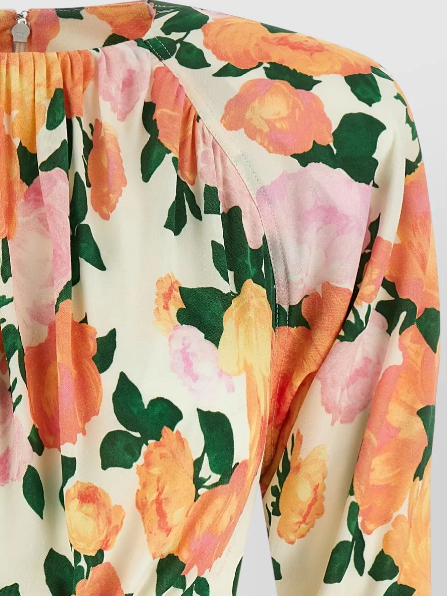 Stella Mccartney Floral Fitted Dress Long Sleeves Ruching
