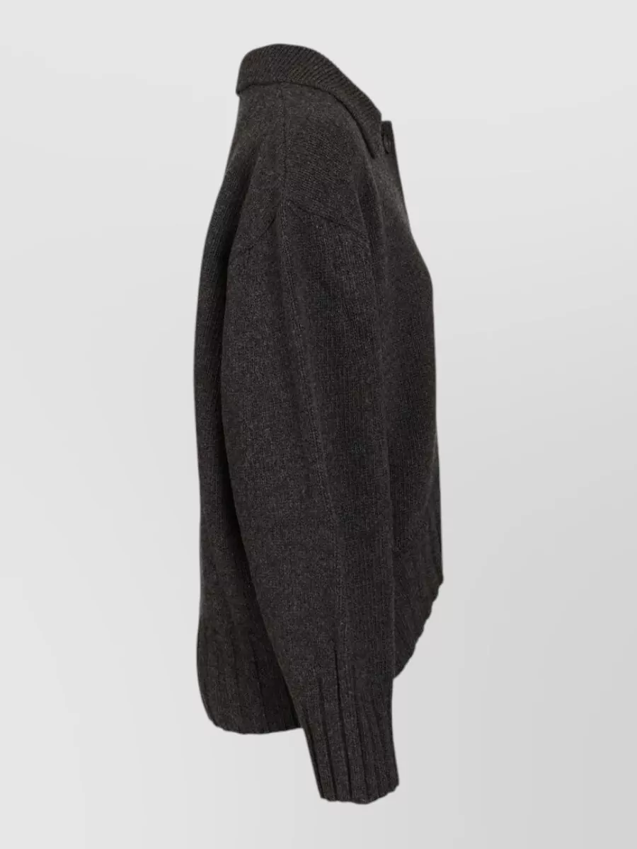 The Attico Cashmere Wool Asymmetric Ribbed Long-Sleeve Cardigan