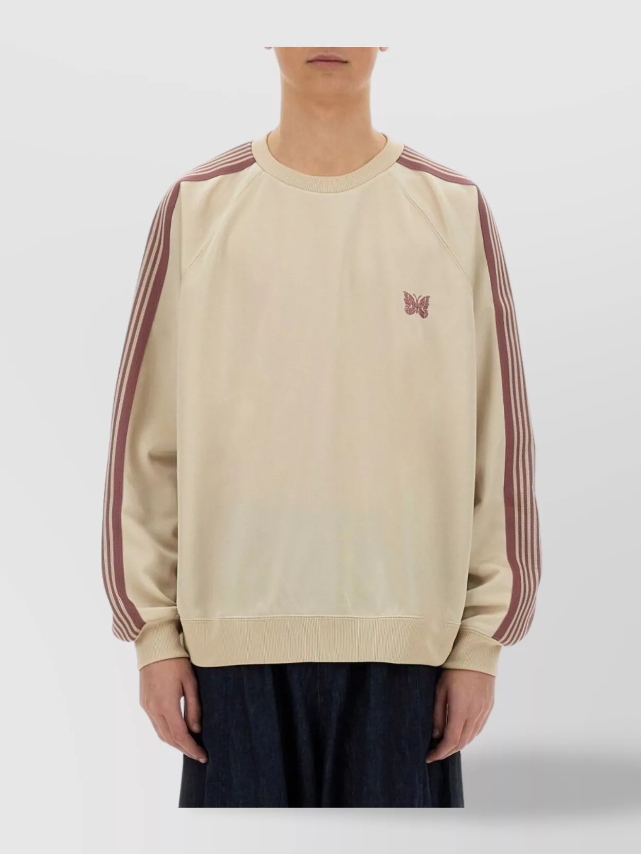 NEEDLES EMBROIDERED SWEATSHIRT STRIPED SLEEVES