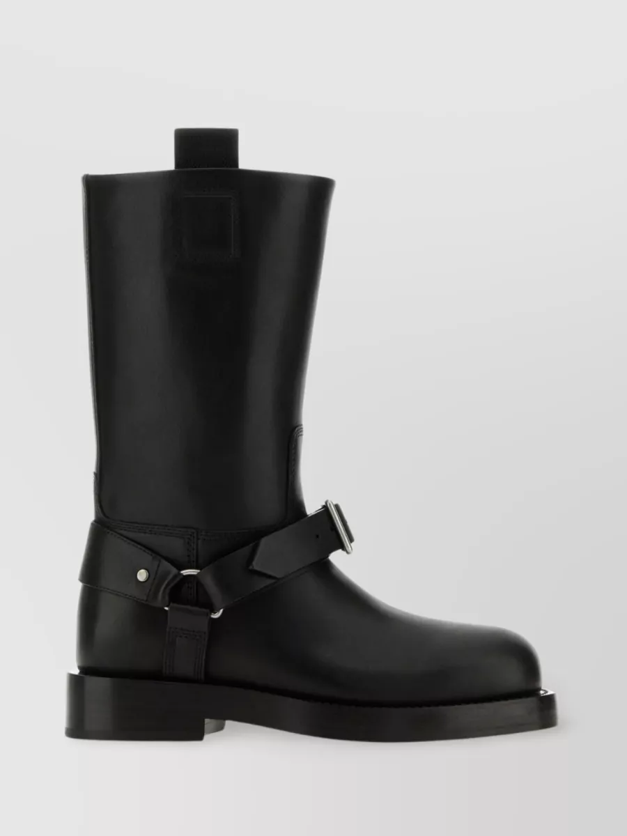 Shop Burberry Strap Detail Leather Boots In Black