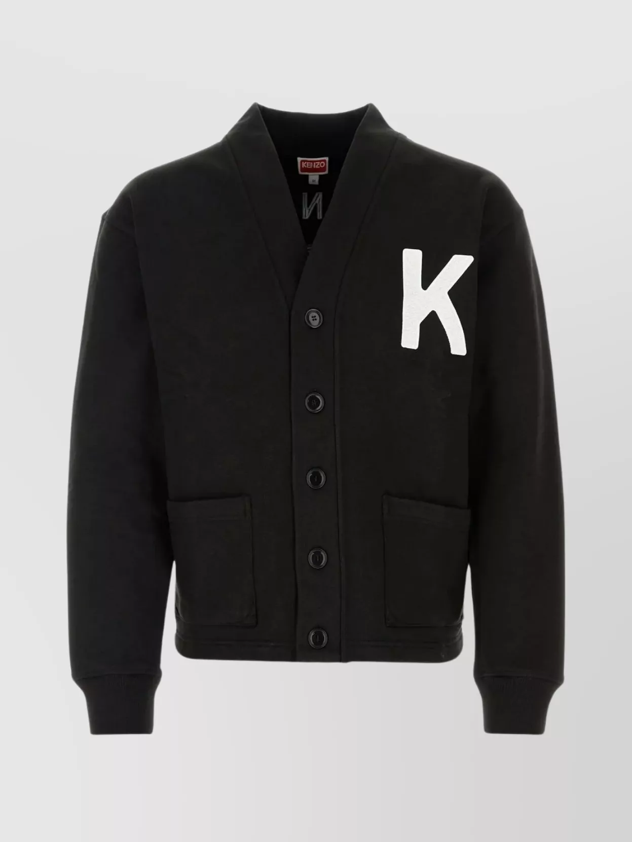 KENZO V NECK RIBBED COTTON CARDIGAN WITH EMBROIDERED BACK