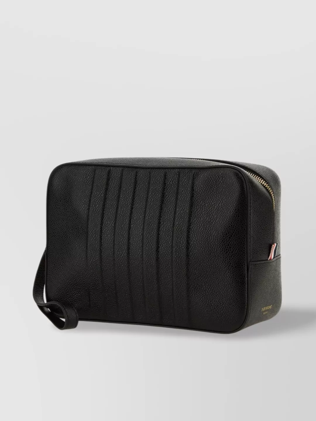 Shop Thom Browne Leather Textured Bag Strap Rectangular Gold