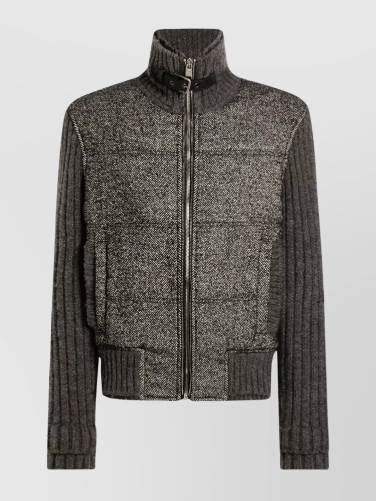Dolce & Gabbana Herringbone-pattern Ribbed-knit Bomber Jacket In Black