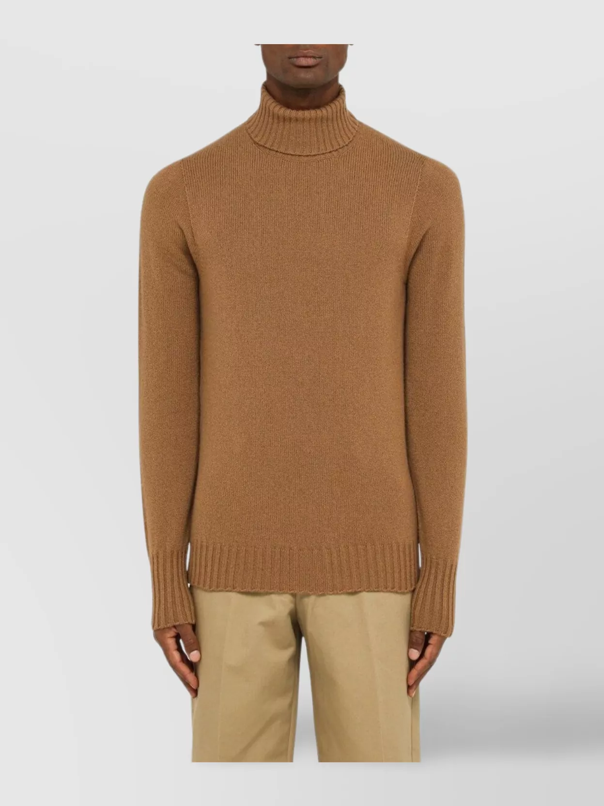 Drumohr Ribbed Cuffs Wool Turtleneck Sweater In Brown