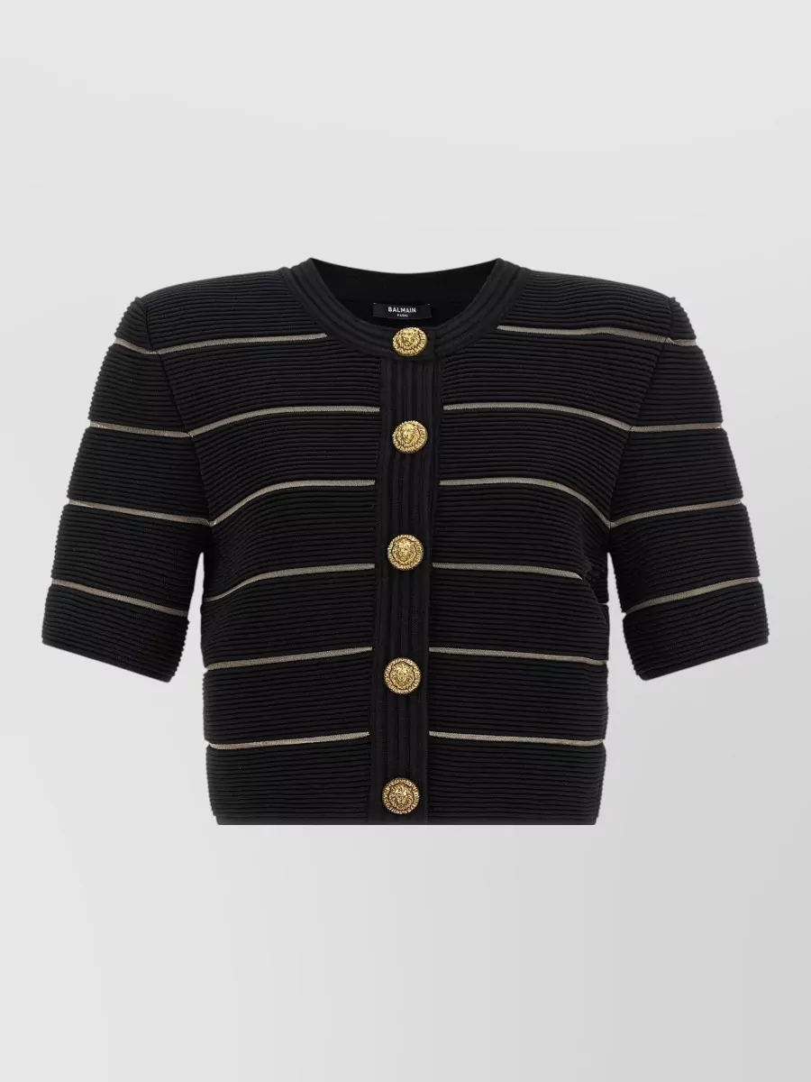 Balmain Striped cropped short-sleeve cardigan