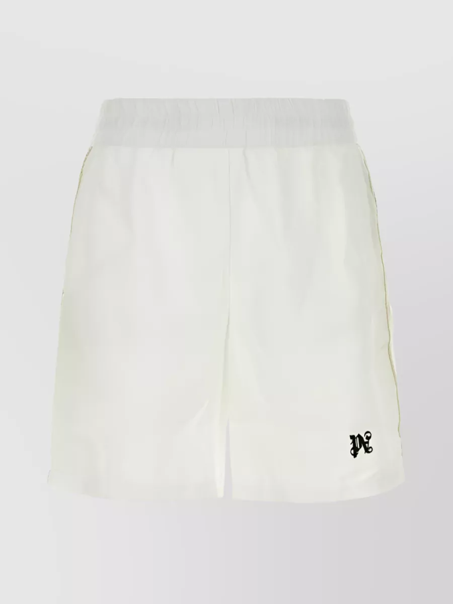 Shop Palm Angels Monogram Pa Linen Track Shorts In White