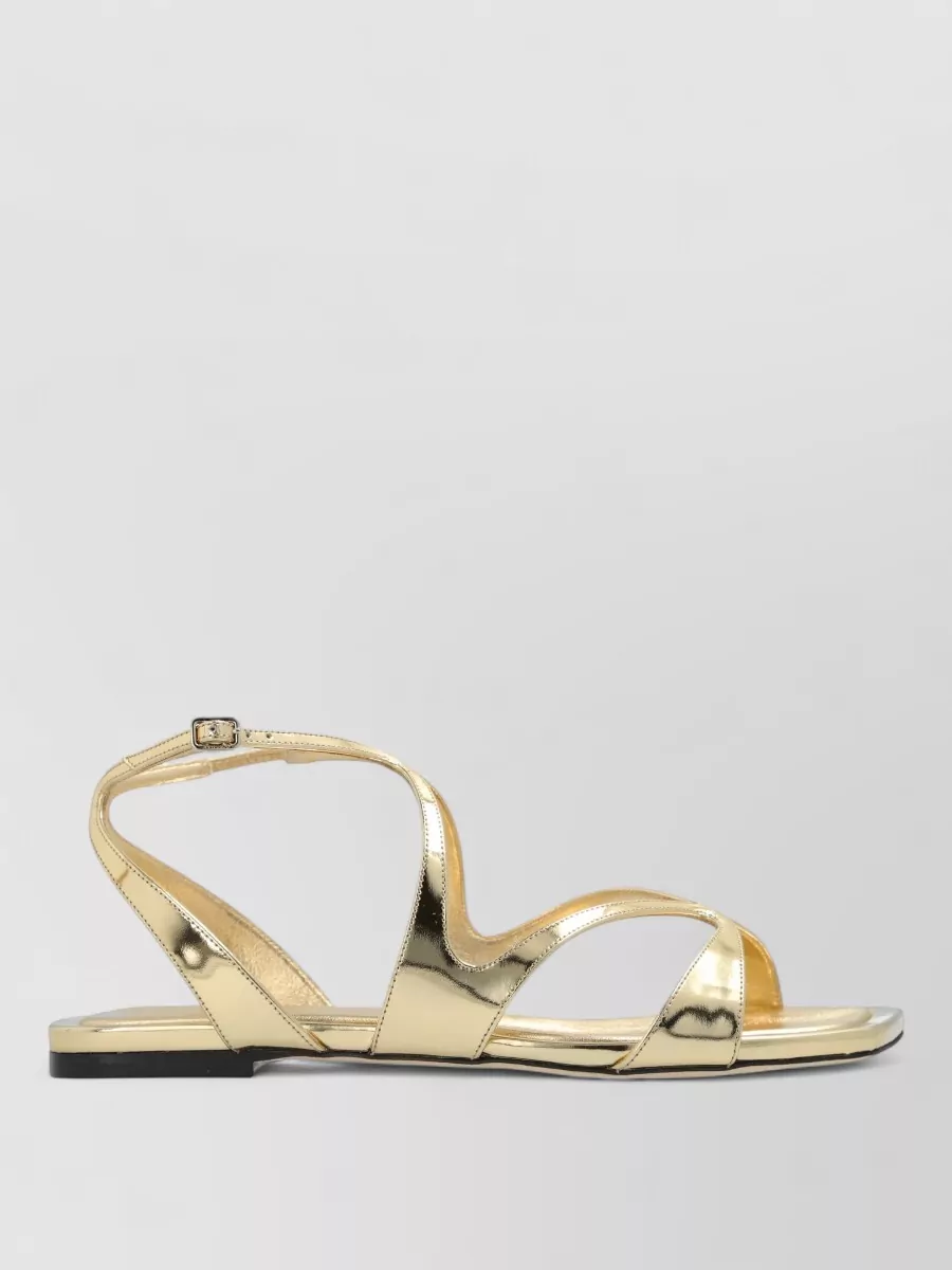 Jimmy Choo Ayla Flat Sandals Open Square Toe Metallic
