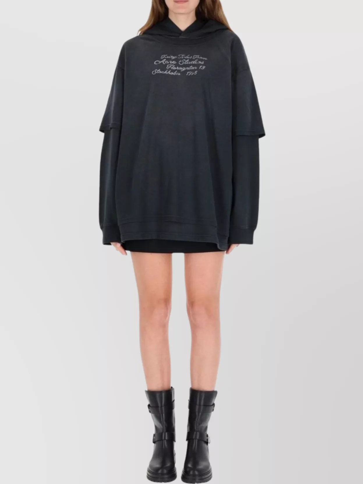 Acne Studios Hooded Long Sleeve Printed Sweatshirt In Blue