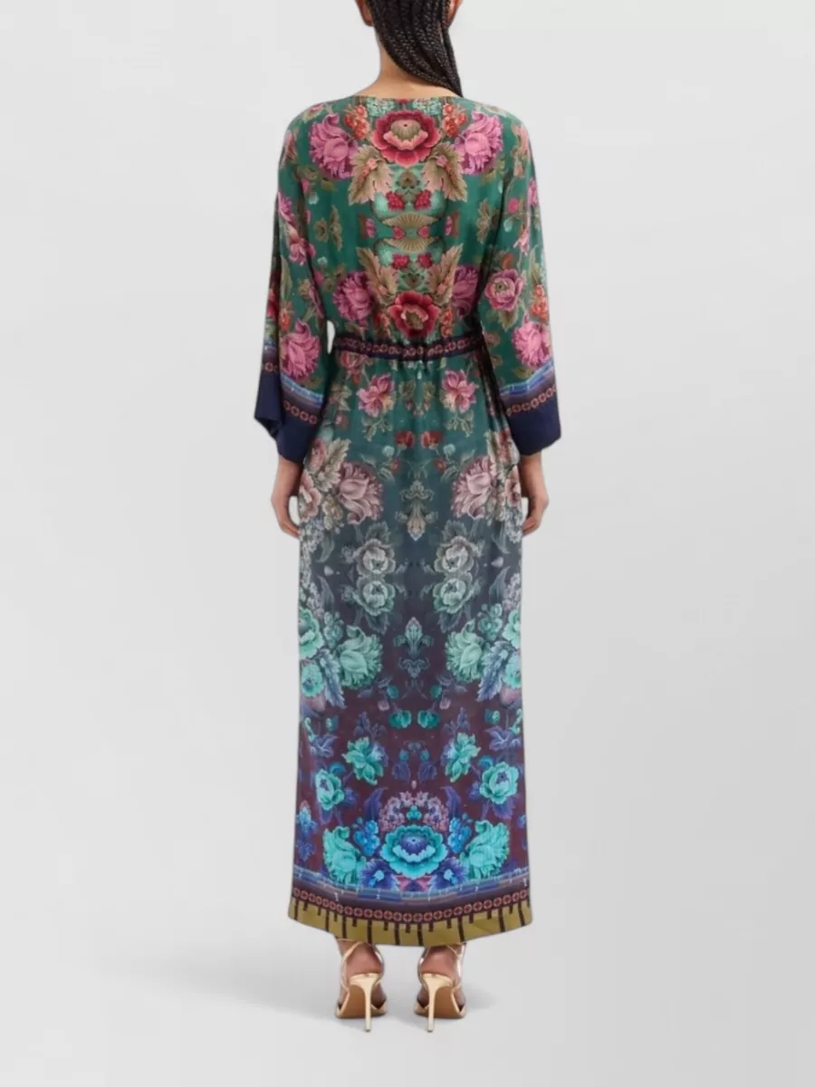 Pierre Louise Mascia Silk Floral-Print Belted Wide-Sleeve Maxi Dress