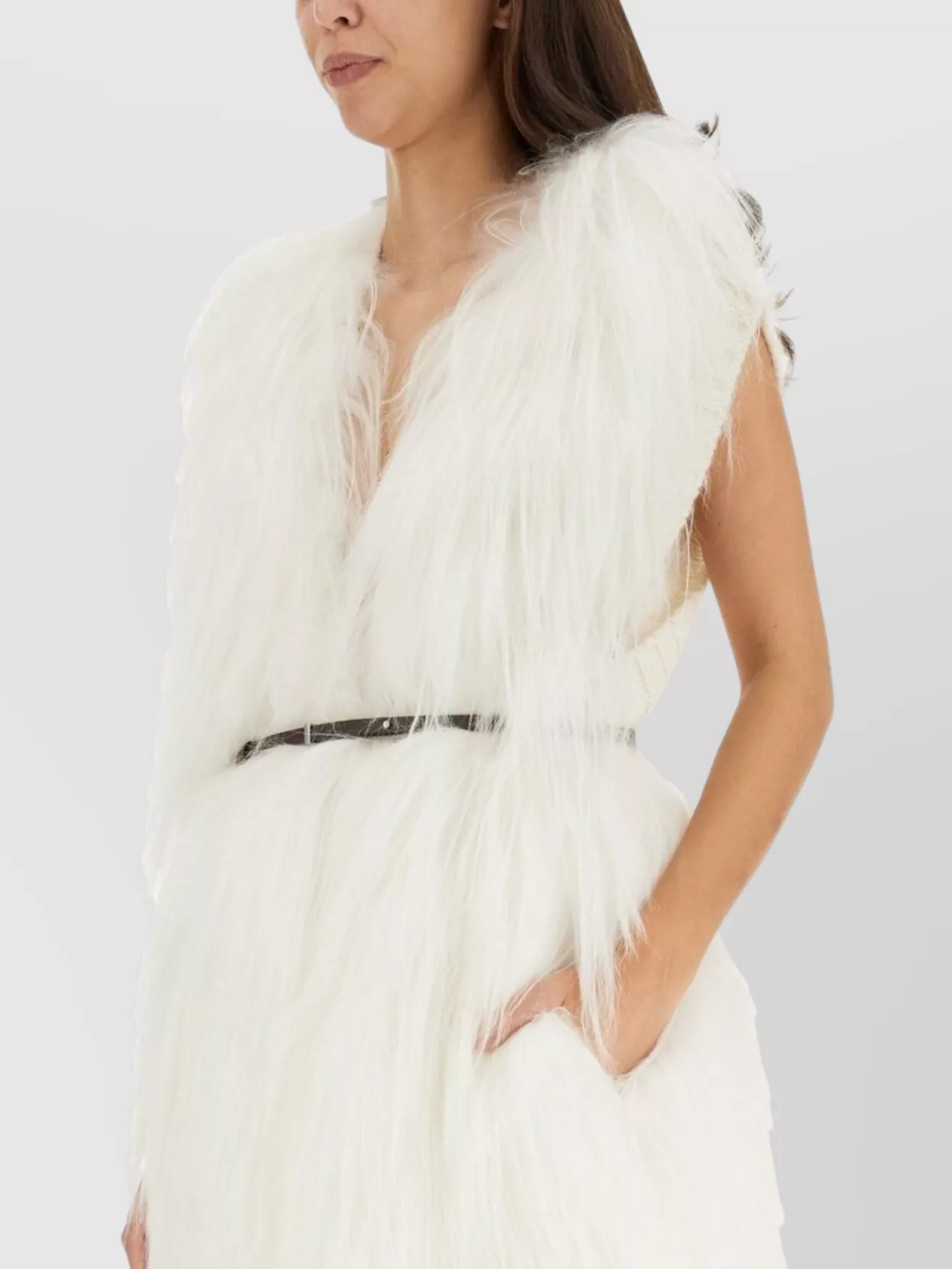 Shop Fabiana Filippi Waist Belted V-neck Faux Fur Vest