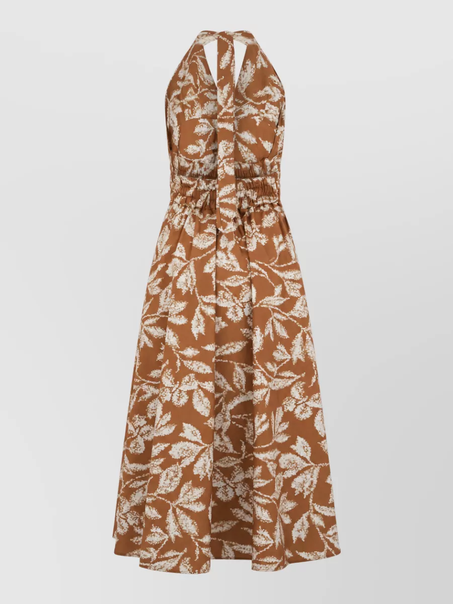 Max Mara Cotton Printed V-Neck Midi Beach Dress