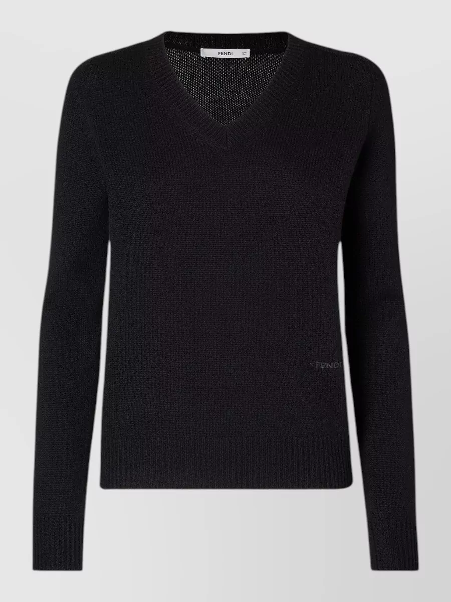Fendi cashmere ribbed v-neck long-sleeve sweater