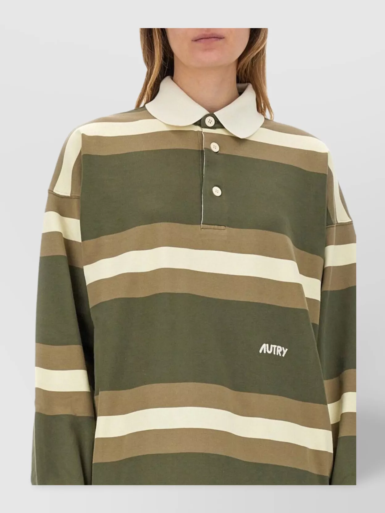 Autry Oversized Striped Polo Long Sleeves In Multi