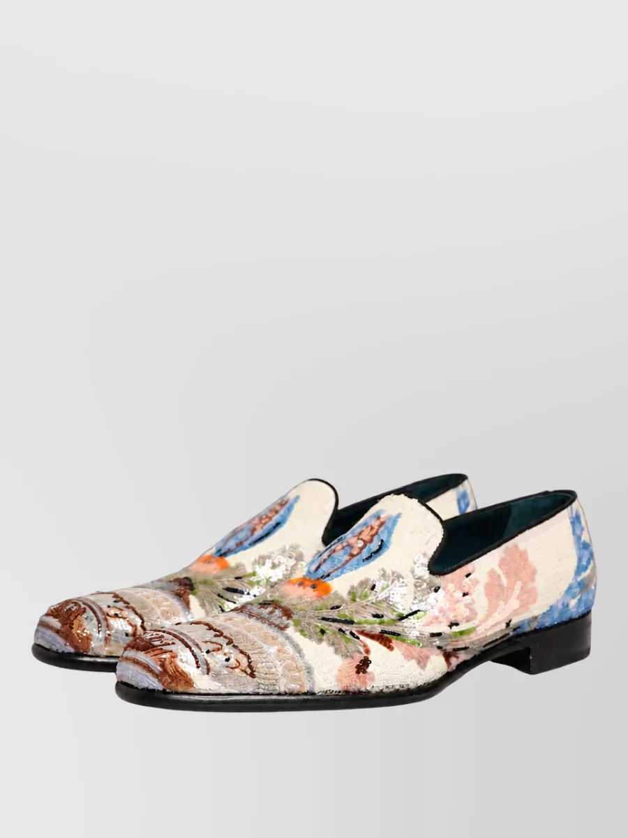 Dolce&Gabbana Leather Sequin Embroidered Loafers