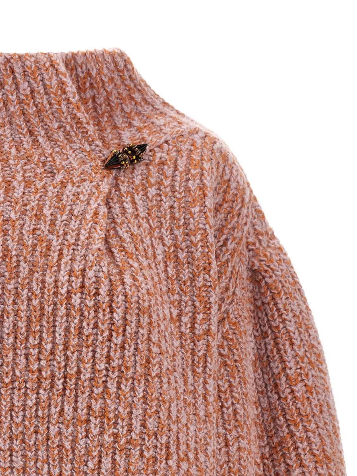 Dries Van Noten Chunky Knit High Neck Sweater With Brooch In Neutral