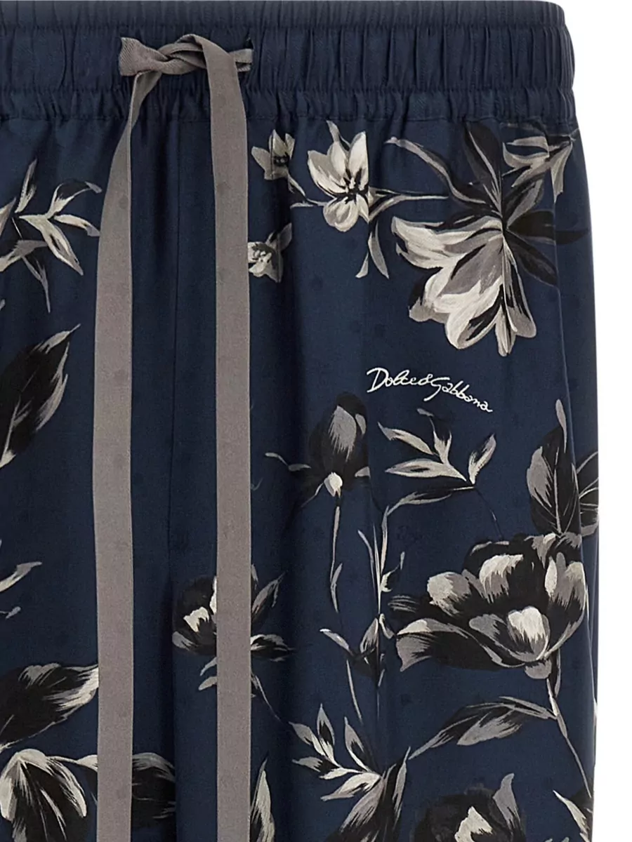 Dolce&Gabbana Silk Peonie Print Wide-Leg Track Pants