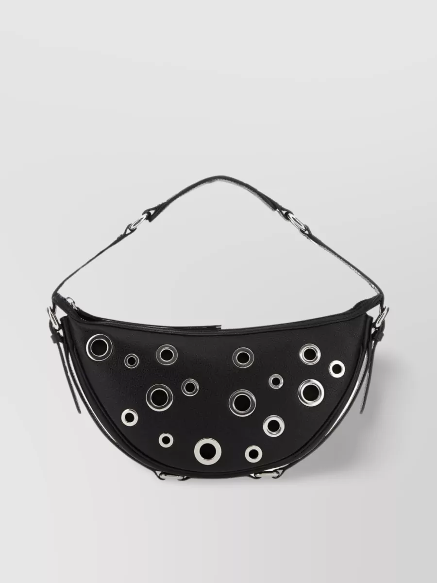 Shop By Far Leather Shoulder Bag With Studs And Grommet Detailing In Black