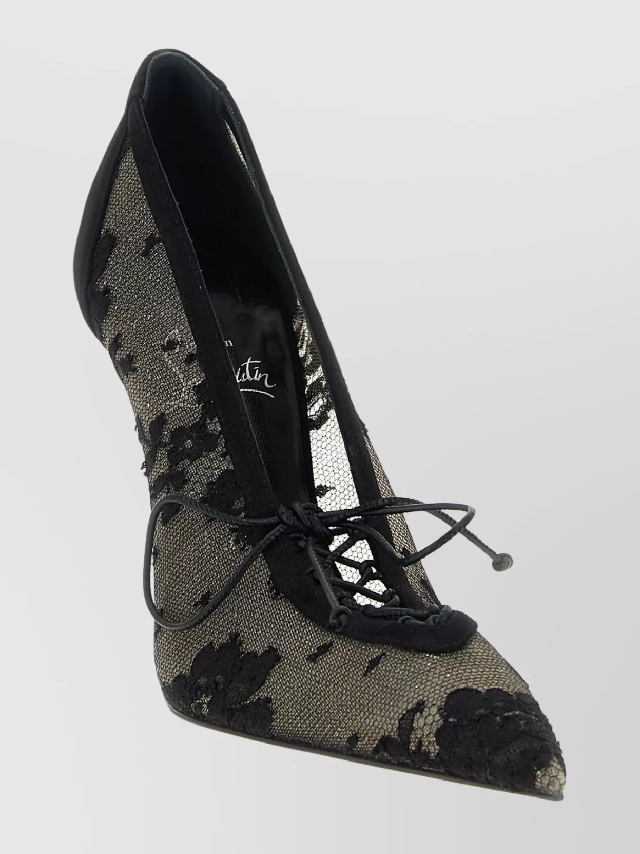 Christian Louboutin Km Lace 100 Suede-trimmed Pumps In Black