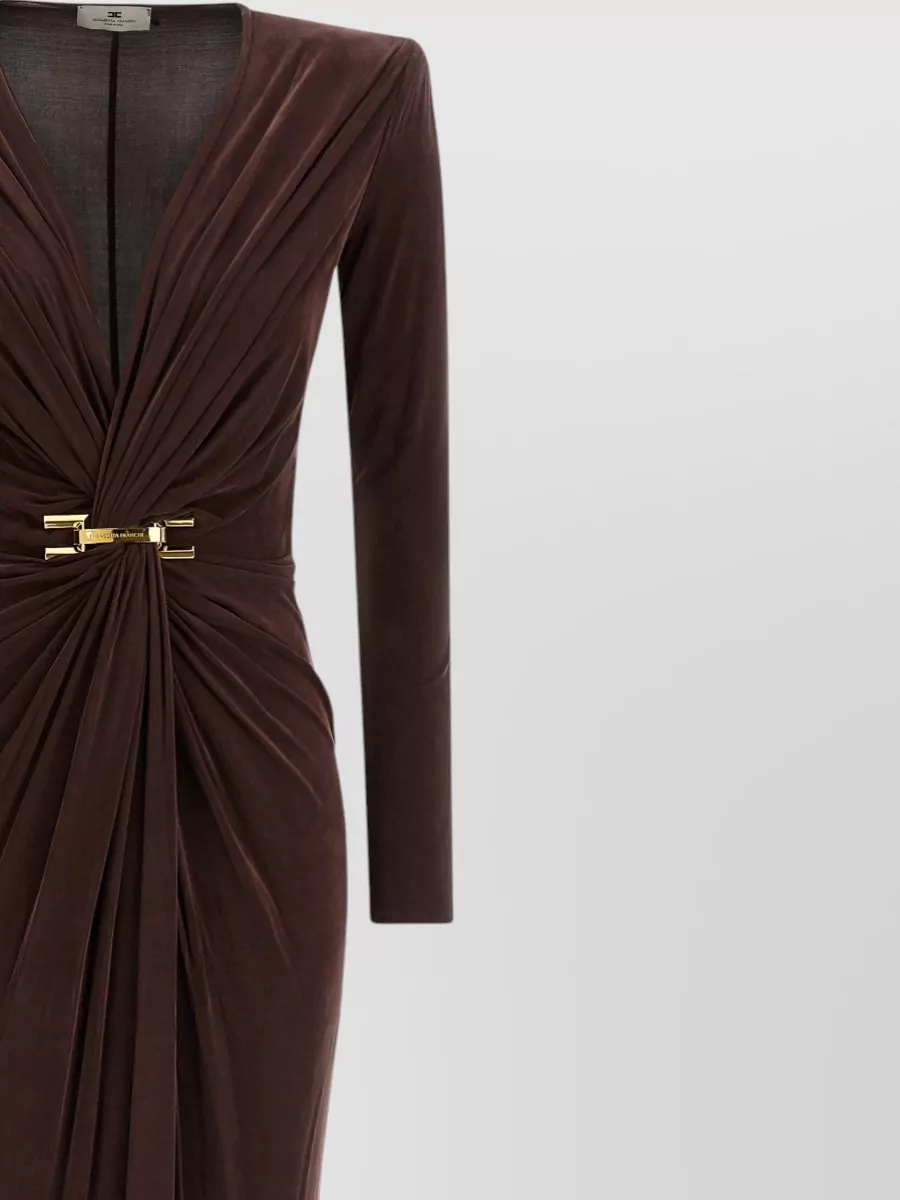Elisabetta Franchi Draped Floor Length Dress Gold Tone Hardware