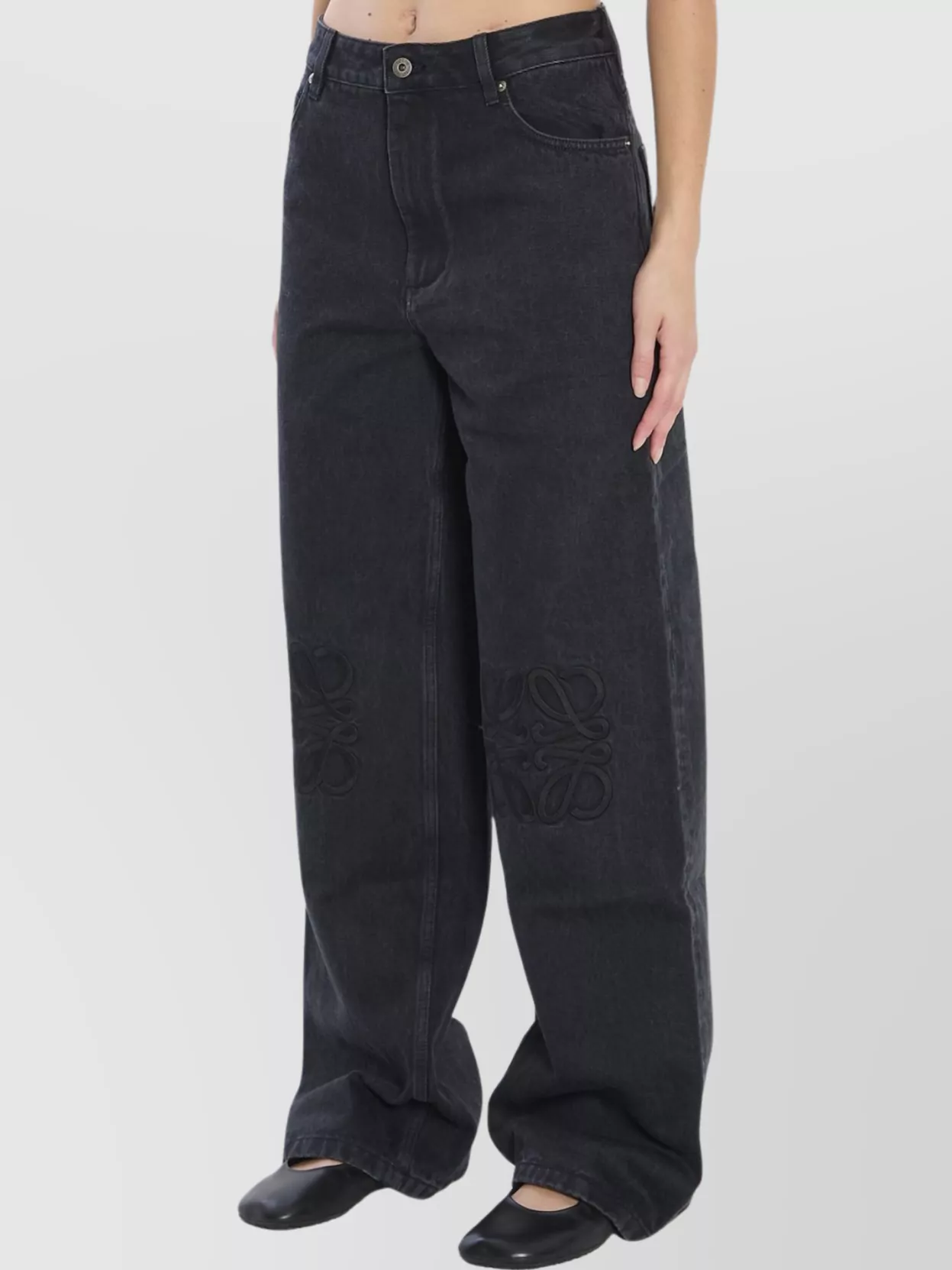 Loewe Anagram Cut-Out Wide-Leg Jeans With Embroidery