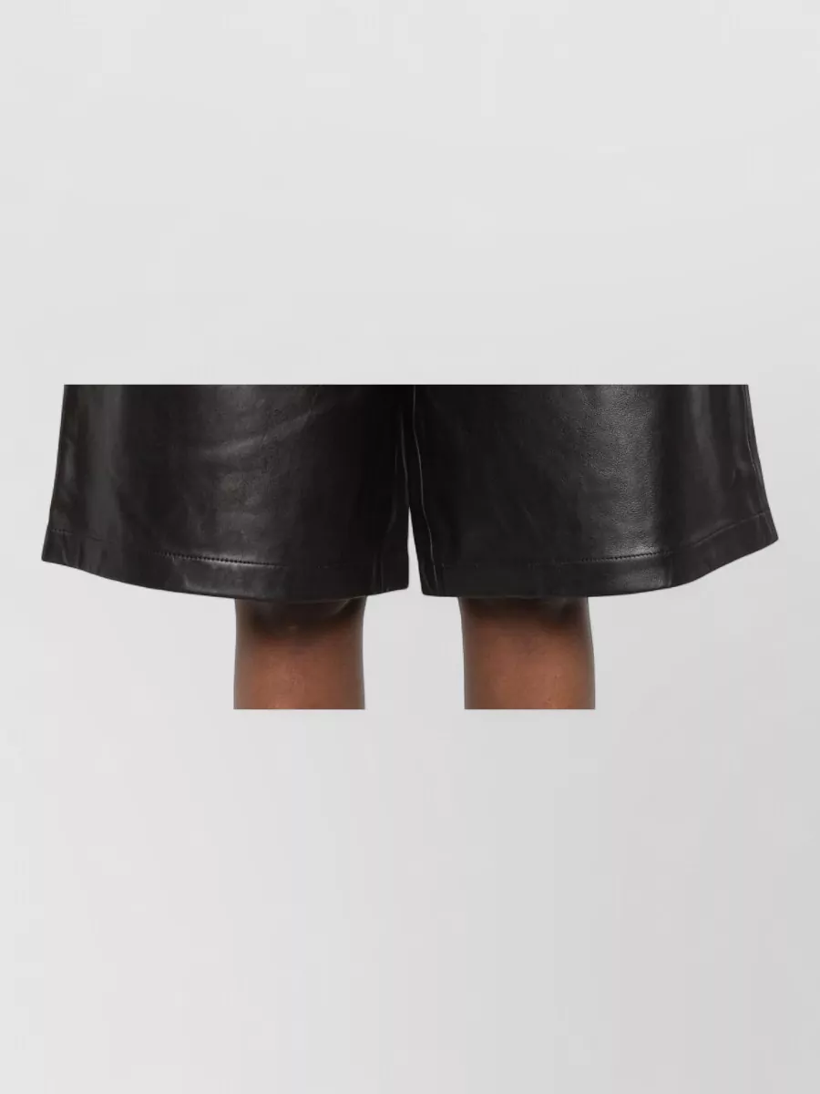 The Frankie Shop Lamb Leather High-Rise Paneled Bermuda Shorts