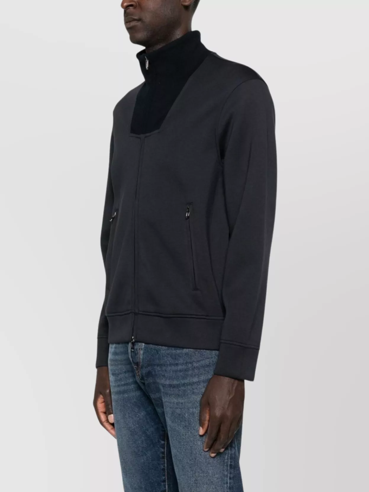 Emporio Armani High Neck Zippered Sweatshirt And Pockets