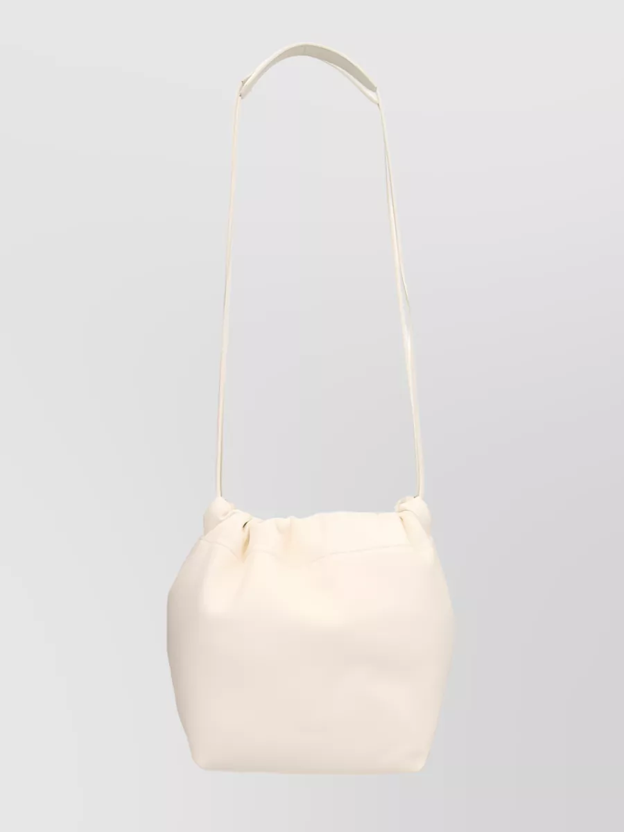 Shop Jil Sander Calf Leather Drawstring Bag With Adjustable Straps In Cream