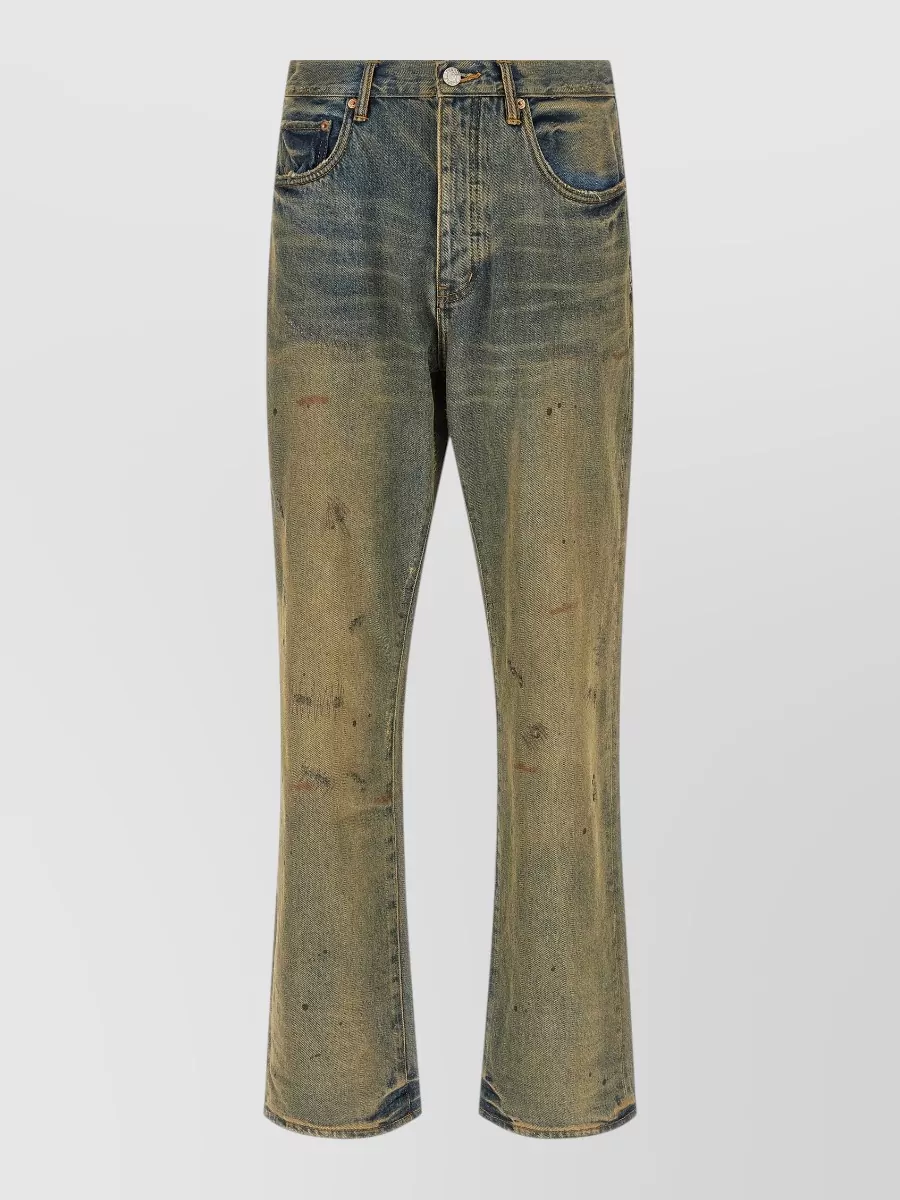 Purple denim mid-rise straight-leg jeans