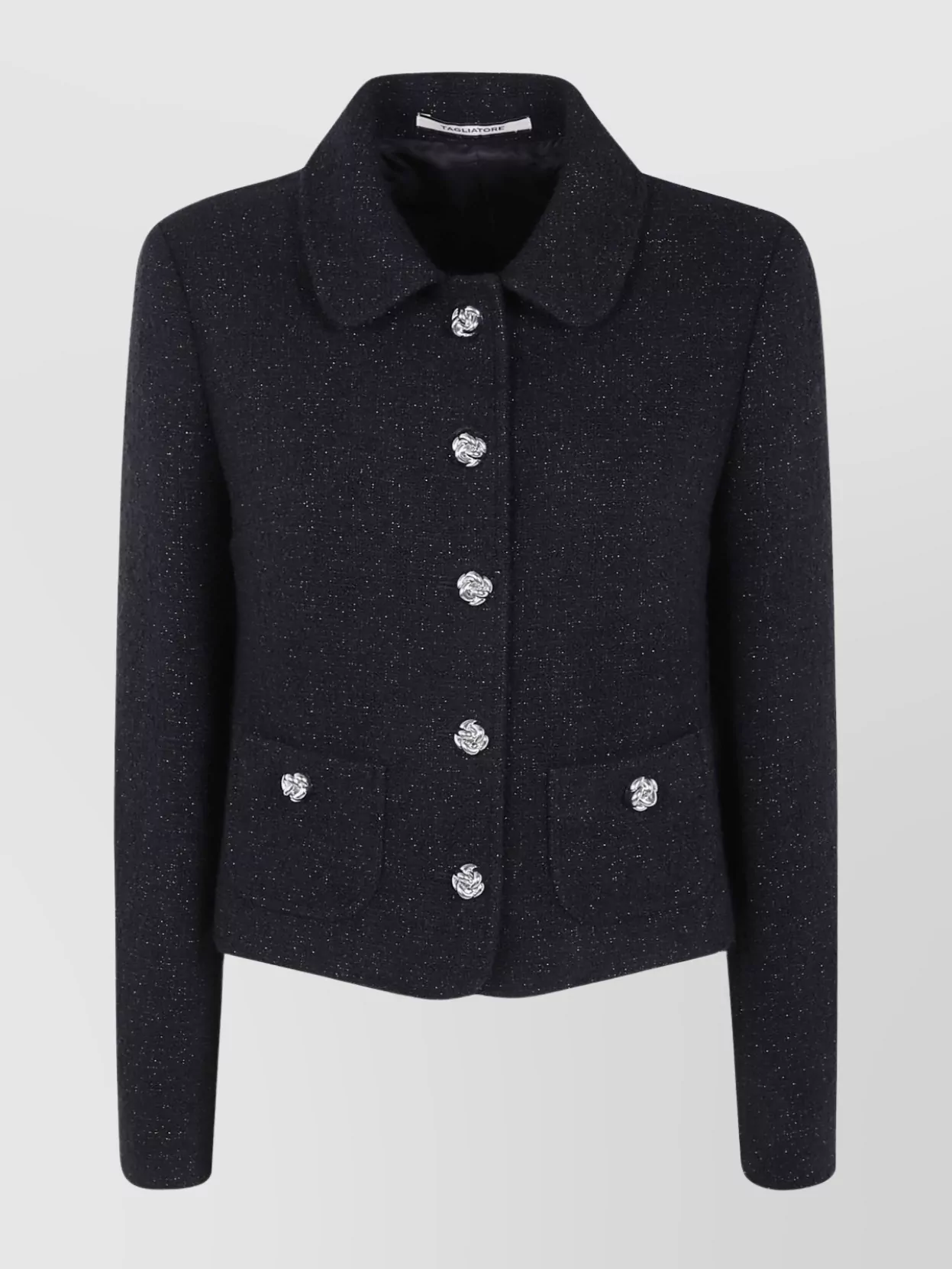 Tagliatore Textured Fabric Jacket With Long Sleeves And Pockets In Black