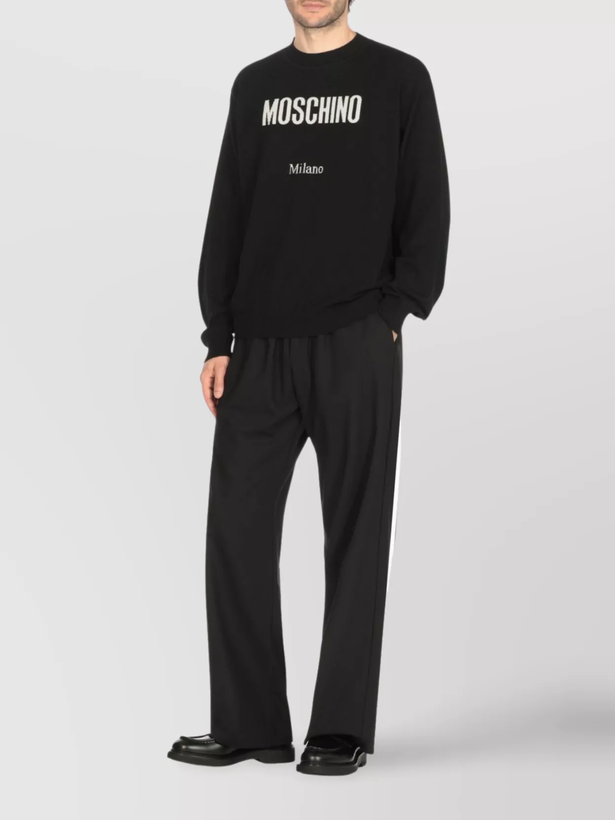 Moschino Crewneck Sweater With Logo In Wool Blend
