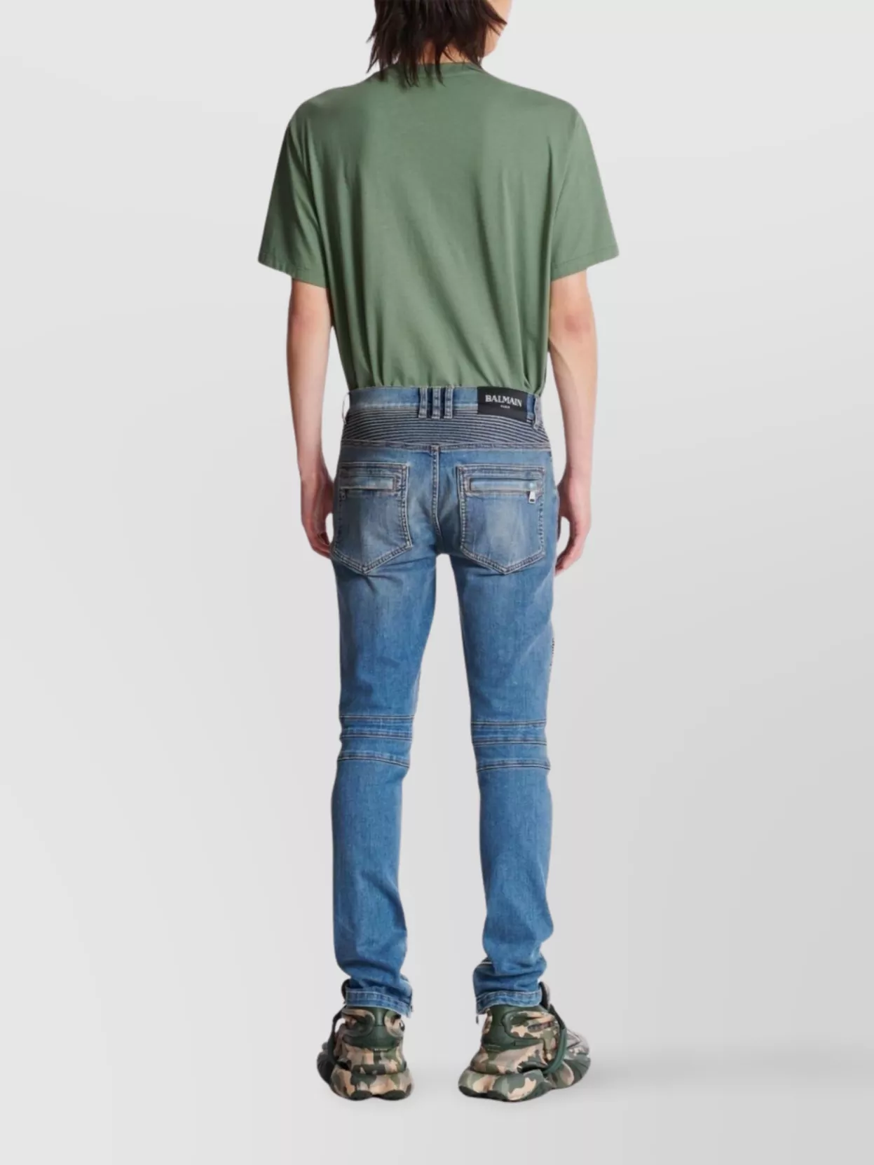 Shop Balmain Straight Trousers With Distressed Finish And Ribbed Detailing