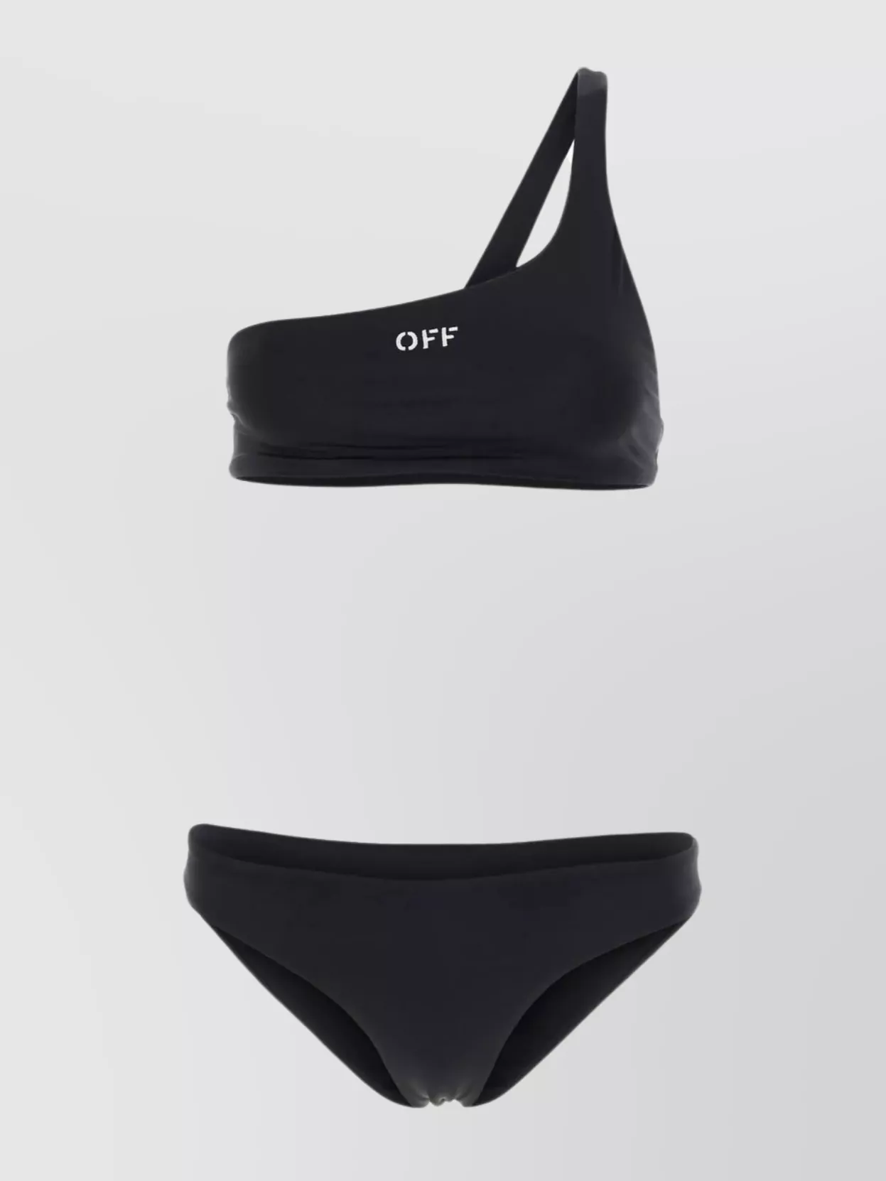 Shop Off-white Stretch Fit One-shoulder Bikini Set In Black