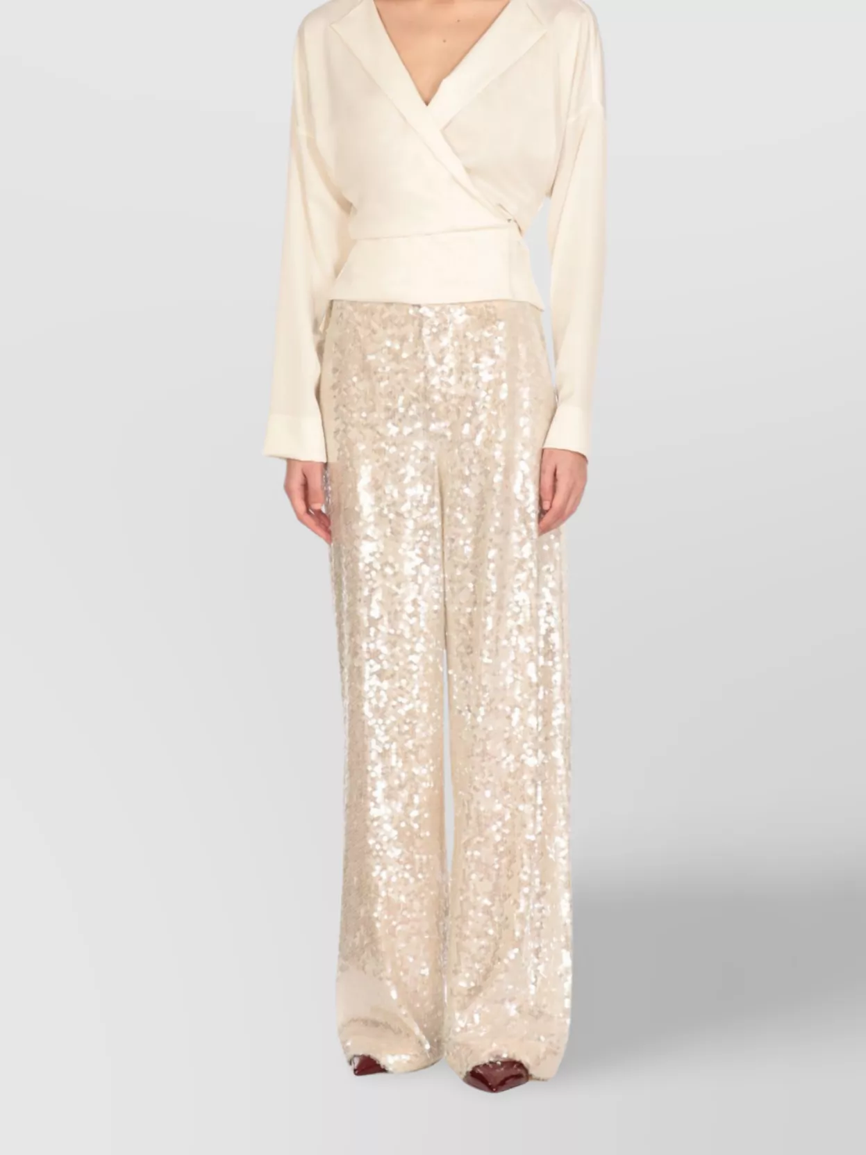 Philosophy Lapel Collar Wrap Top With Tie Detail