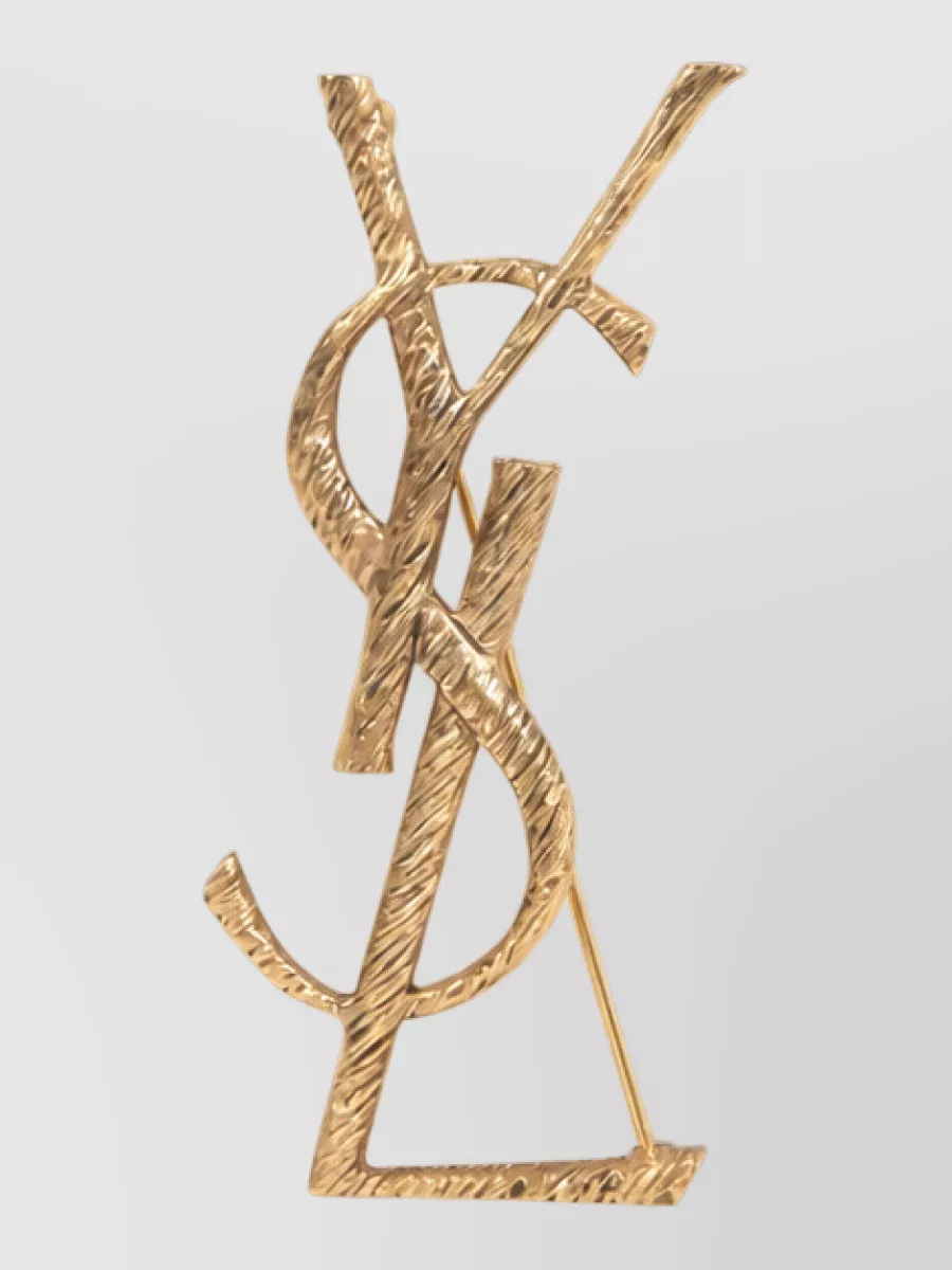 Saint Laurent brass monogram brooch