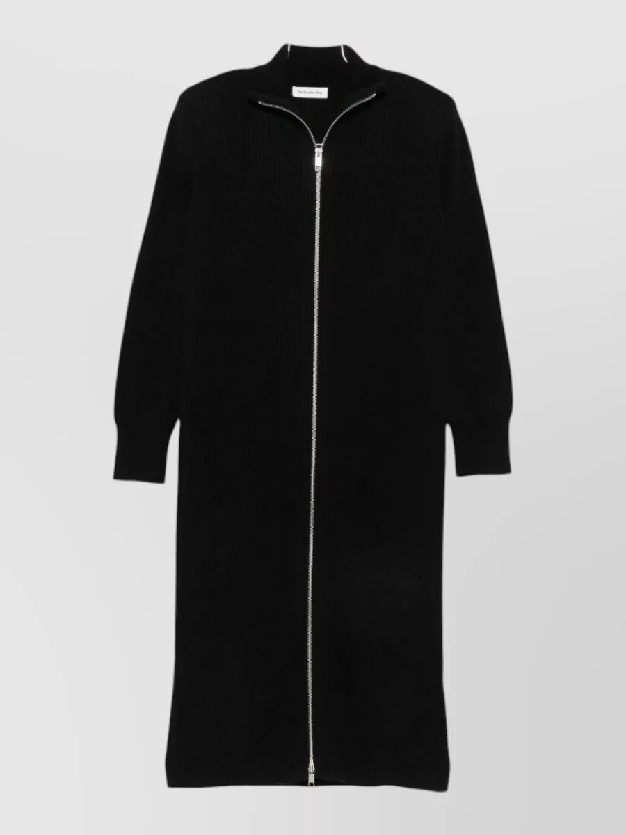 The Frankie Shop wool ribbed long-sleeve high-neck single-breasted coat